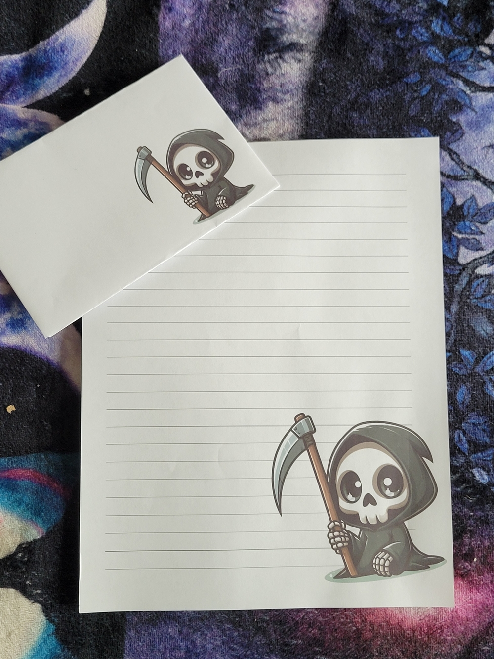 🧋NEW🧋24pc Cute Grim Reaper Stationery Set - Grey & Black
